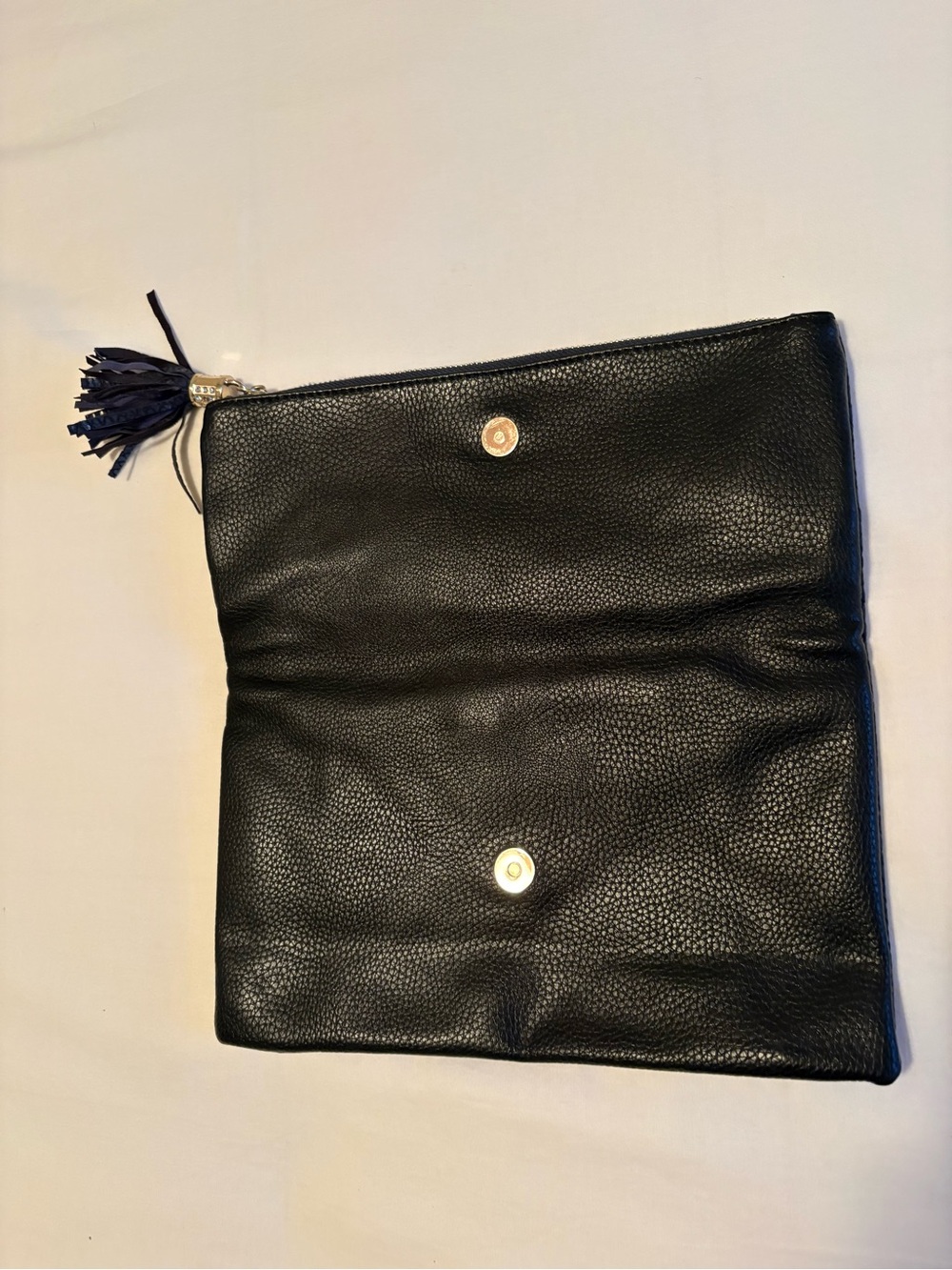 Navy Textured Foldover Clutch with Tassel - Picture 2 of 5